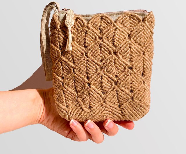 Macrame jute pouch bag Wristlet makeup bag Zipper pouch purse