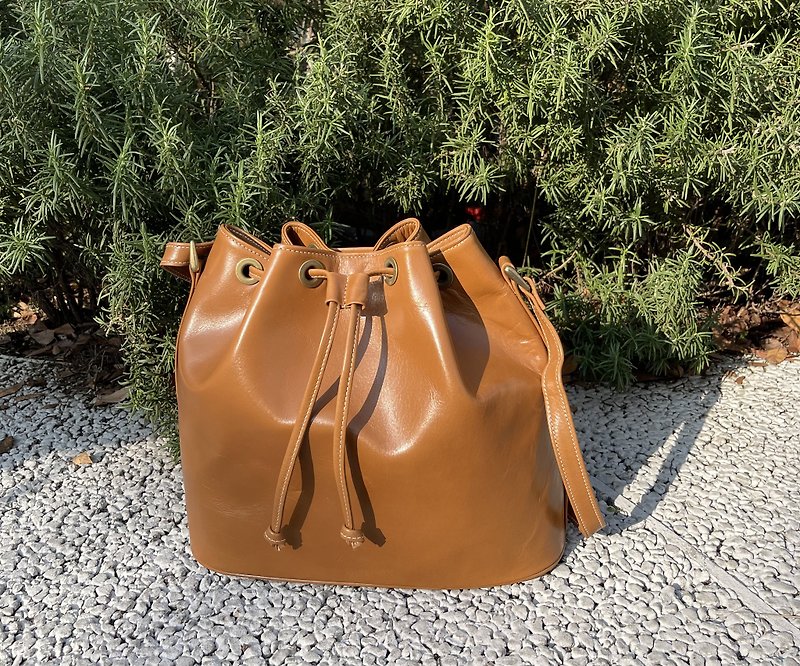 Florence Bag-Caramel - Drawstring Bags - Genuine Leather Khaki
