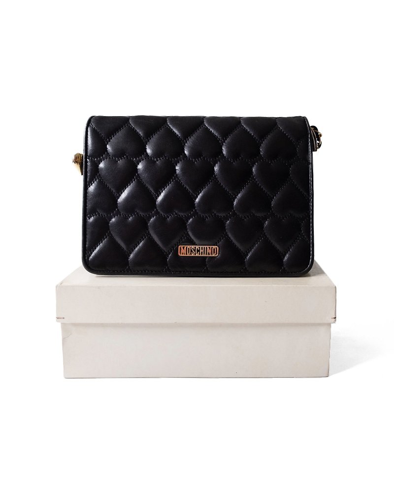VTG brand MOSCHINO black love embossed leather bag (with original box) (B012005)
