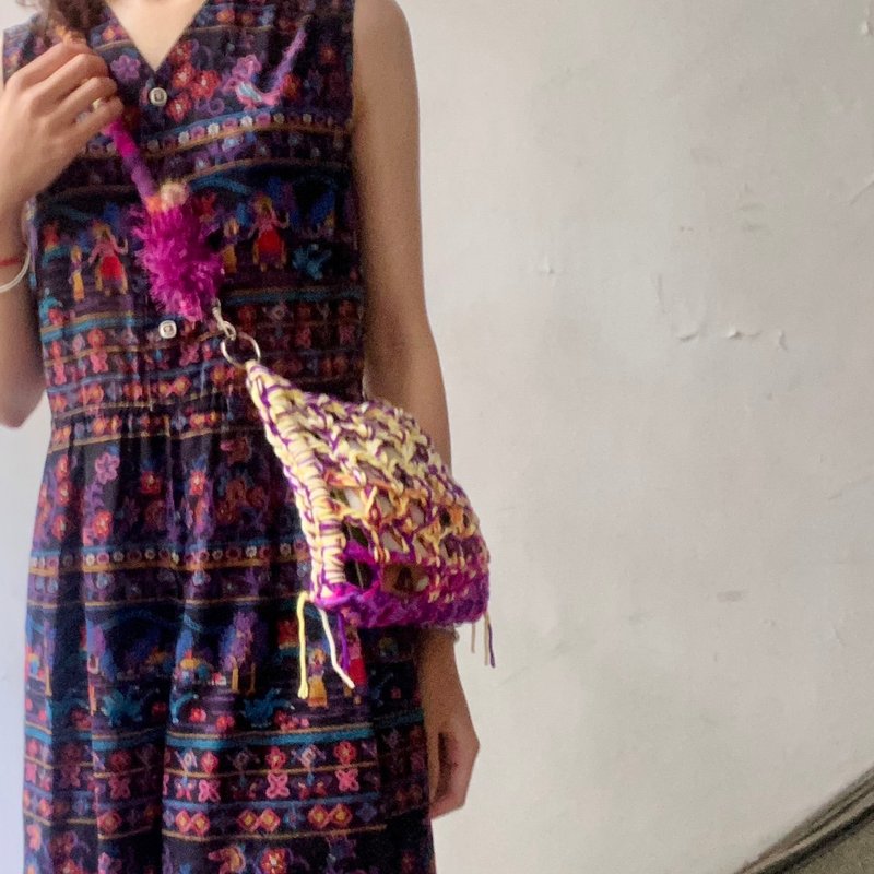 Handmade crochet bag - กระเป๋าแมสเซนเจอร์ - ผ้าฝ้าย/ผ้าลินิน สีม่วง