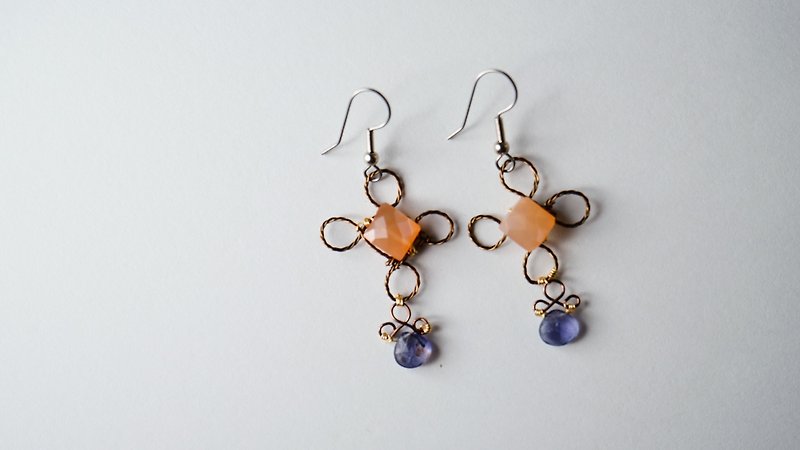 [Shining] Handmade X natural stone earrings - ต่างหู - เครื่องเพชรพลอย สีส้ม