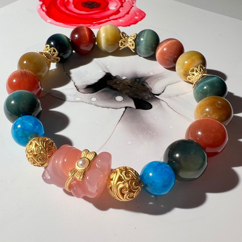 Colorful Tiger Eye Blue Phosphorus Crimson Agate Bear Bracelet - Bracelets - Crystal Multicolor