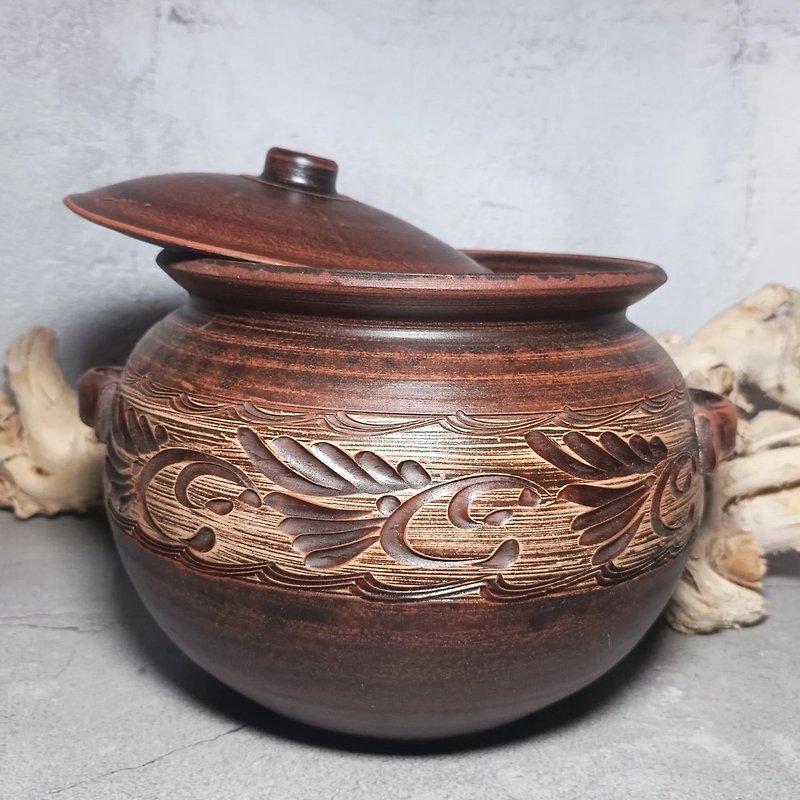 Pottery casserole 5000 ml Handmade red clay Cooking Pot - Pots & Pans - Clay 