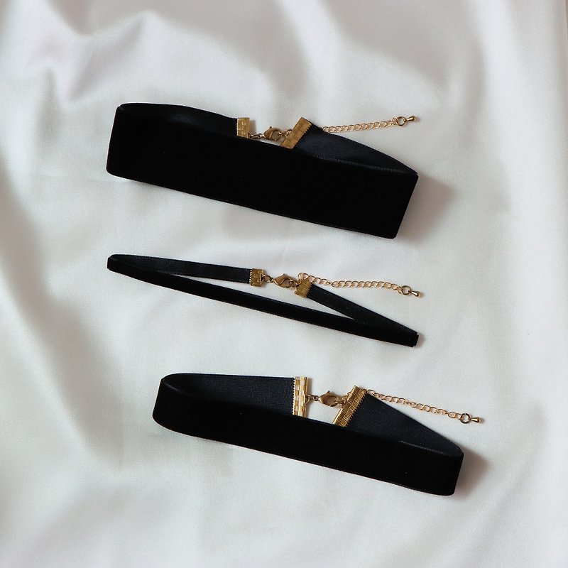fillings Simple and Versatile Black Velvet Necklace | Five Widths - สร้อยติดคอ - วัสดุอื่นๆ สีดำ