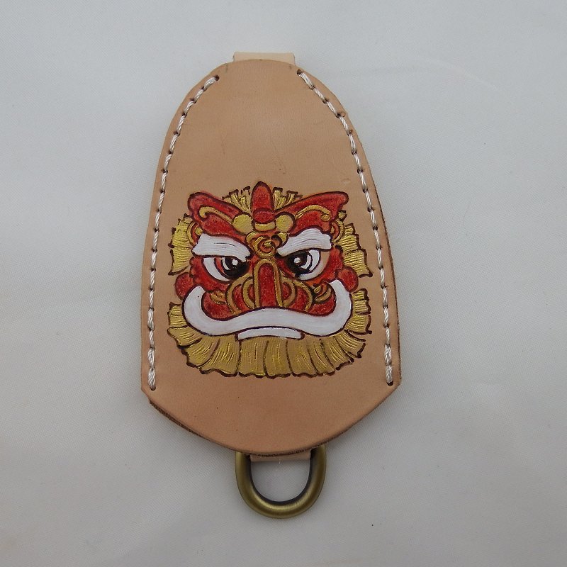 皮革鑰匙包-  Q版吉祥獅(紅) - 鑰匙圈/鑰匙包 - 真皮 