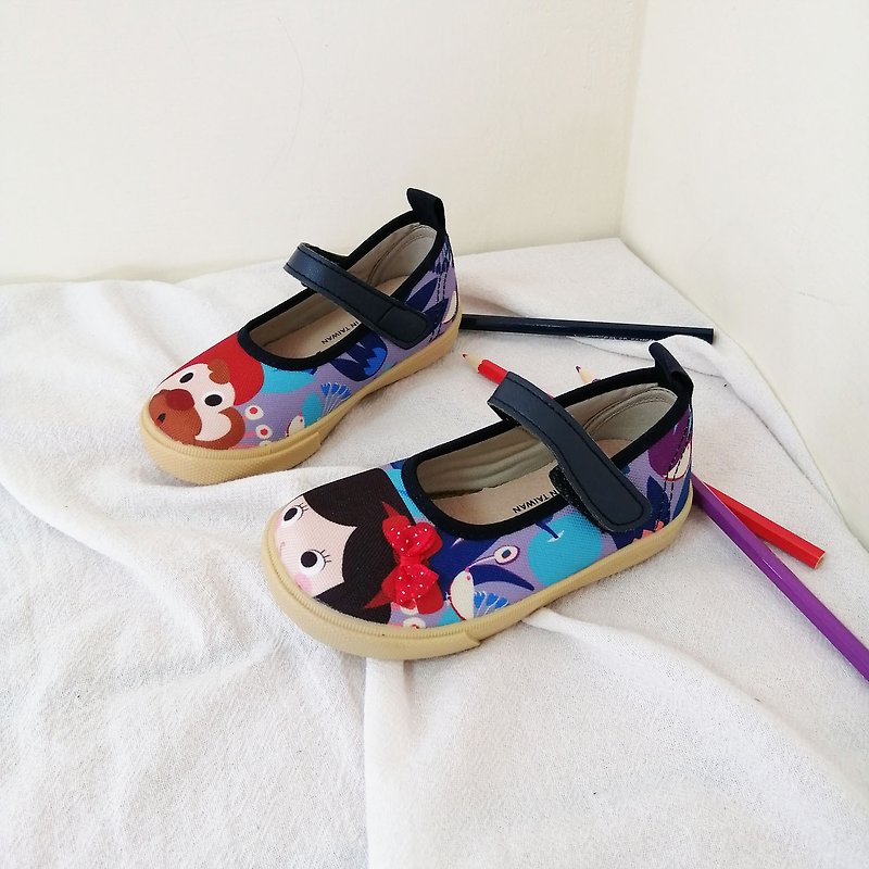 零碼 / 插畫娃娃鞋 - 紫色/高雅白雪 童鞋 - 女款休閒鞋 - 棉．麻 紫色