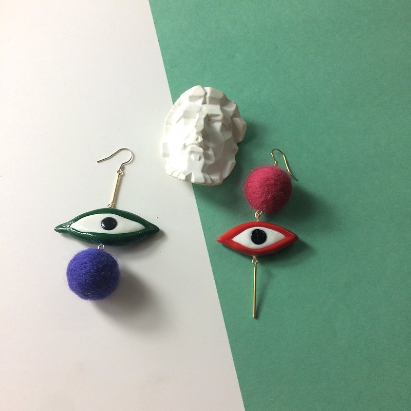 eye2黏土耳環-手工製作 - 耳環/耳夾 - 黏土 多色