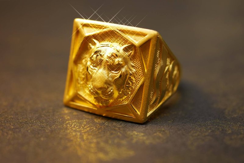 黃金戒指-猛虎金戒-黃金9999戒指 - 戒指 - 24k 金 金色