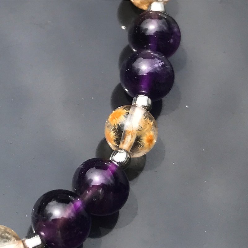 【Lost and find】Rare Stone Natural Stone Rutilated Star Amethyst Bracelet - Bracelets - Gemstone Purple
