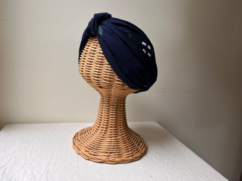 藍吊鐘刺繡款-森系2 W A Y二重紗髮帶ヘアバンド - 髮箍/髮帶 - 棉．麻 