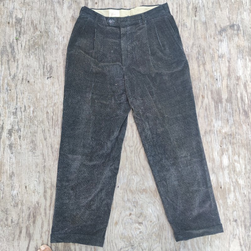 Vintage 80s  Berle Pleated Corduroy Pants - 男長褲/休閒褲 - 棉．麻 黑色