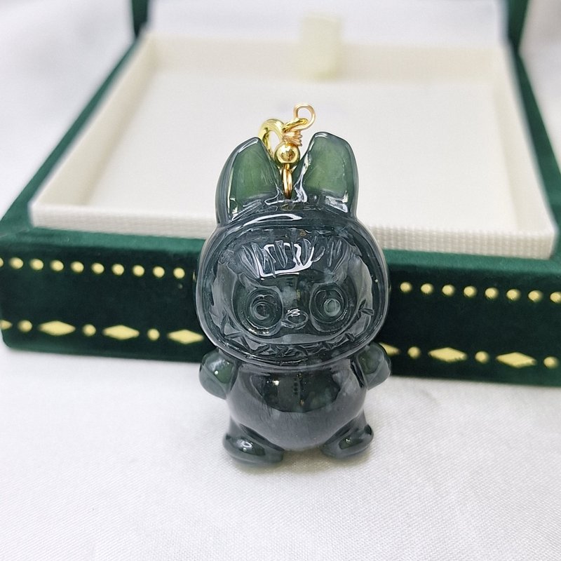 危料 卡通 拉布布 labubu 吊墜 14K包金 | 天然A貨翡翠 - 項鍊 - 玉石 