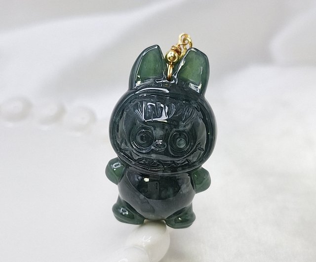 危険な漫画ラブブペンダント、14Kゴールドメッキ｜天然A級翡翠