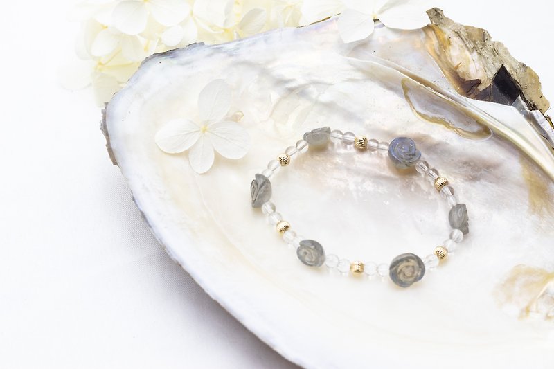 Elegant Rose-Labradorite White Crystal 14K Gold Adjustable Bracelet - Bracelets - Crystal Gray