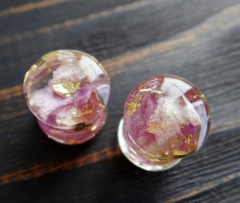 Real Orchid plug earrings 4g 2g 0g 00g tunnels Flower plugs - ต่างหู - พืช/ดอกไม้ สีทอง