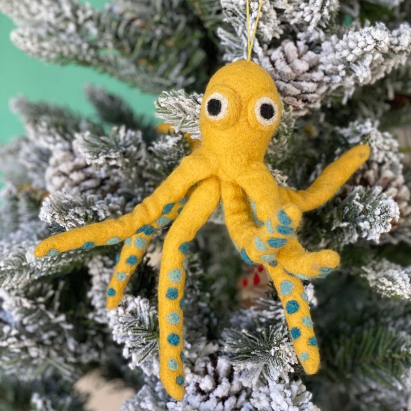 Christmas tree hanging octopus sea creature Christmas decoration wool felt Christmas hanging ornaments Christmas decoration - ของวางตกแต่ง - ขนแกะ 