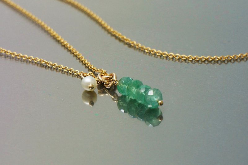 Natural Emerald エメラルド Emerald American 14K Gold Necklace Light Jewelry - สร้อยคอ - เครื่องประดับ 