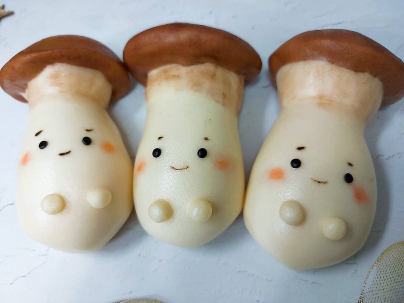 Cheerful幸福手創 可愛菇菇 杏鮑菇 牛奶饅頭 收涎 造型饅頭 3入 - 麵包/吐司 - 新鮮食材 