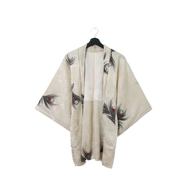 Back to Green-Japan brings back exquisite peacock feathers/vintage kimono - เสื้อแจ็คเก็ต - ผ้าไหม 