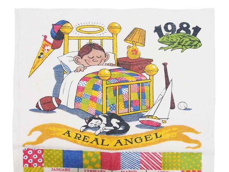1981 American Early Canvas Calendar A REAL ANGEL - Wall Décor - Cotton & Hemp White