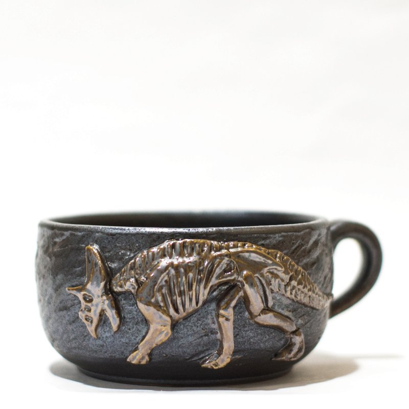 Relief Triceratops Bowl - ถ้วยชาม - ดินเผา สีทอง