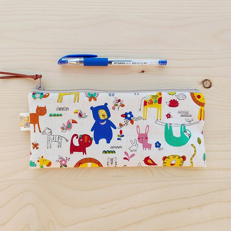Doodle animal flat pencil case - กล่องดินสอ/ถุงดินสอ - ผ้าฝ้าย/ผ้าลินิน สีส้ม
