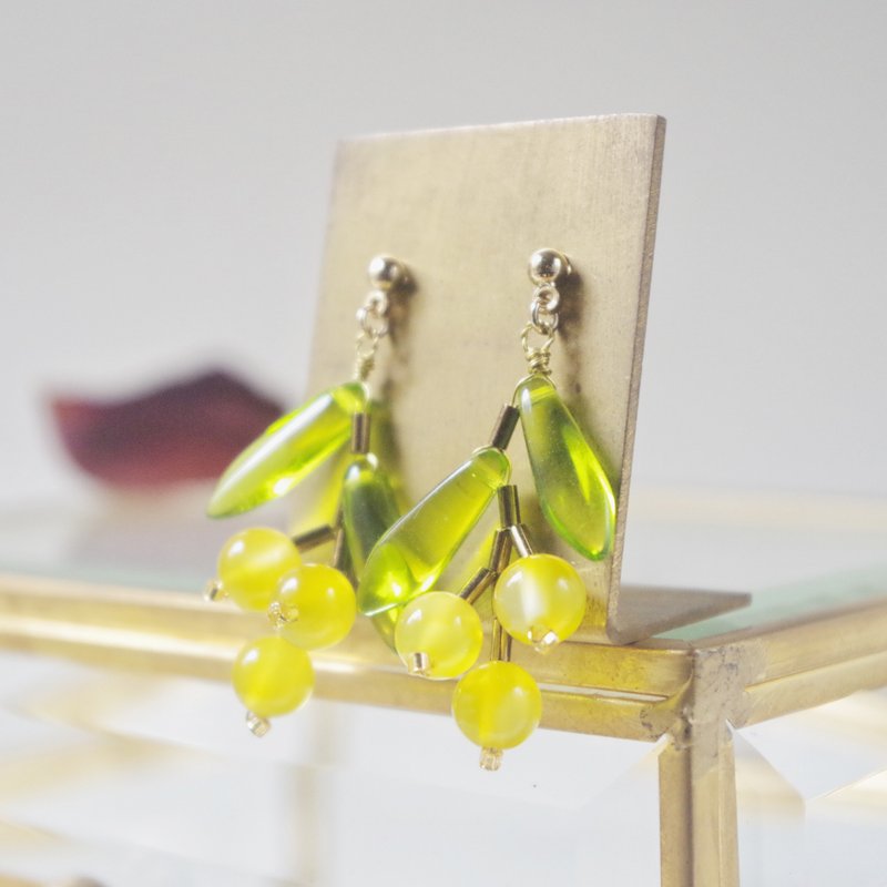 Tree nuts earrings / Lemon ( Yellow agate ) - 耳環/耳夾/耳骨夾 - 半寶石 黃色
