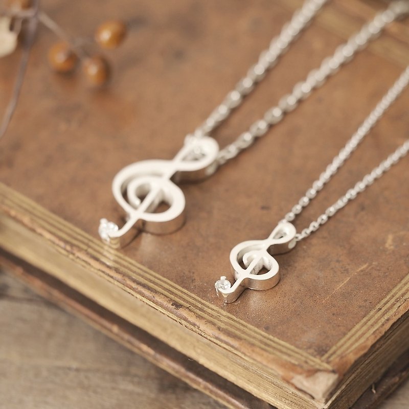 2 pieces set) Stone Clef Pair Necklace Silver 925 - Necklaces - Other Metals Silver