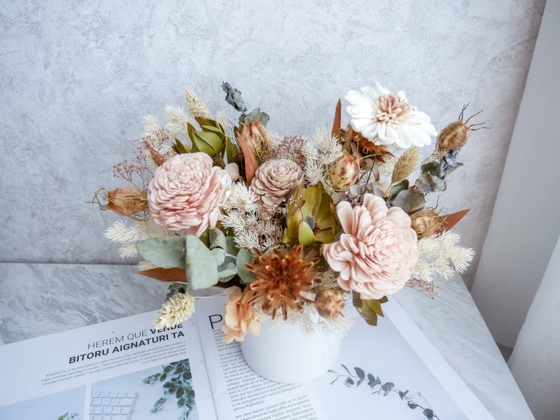 Large dry potted flowers in round pots [beautiful early autumn] opening/new house completion/housewarming - ตกแต่งต้นไม้ - พืช/ดอกไม้ สีกากี