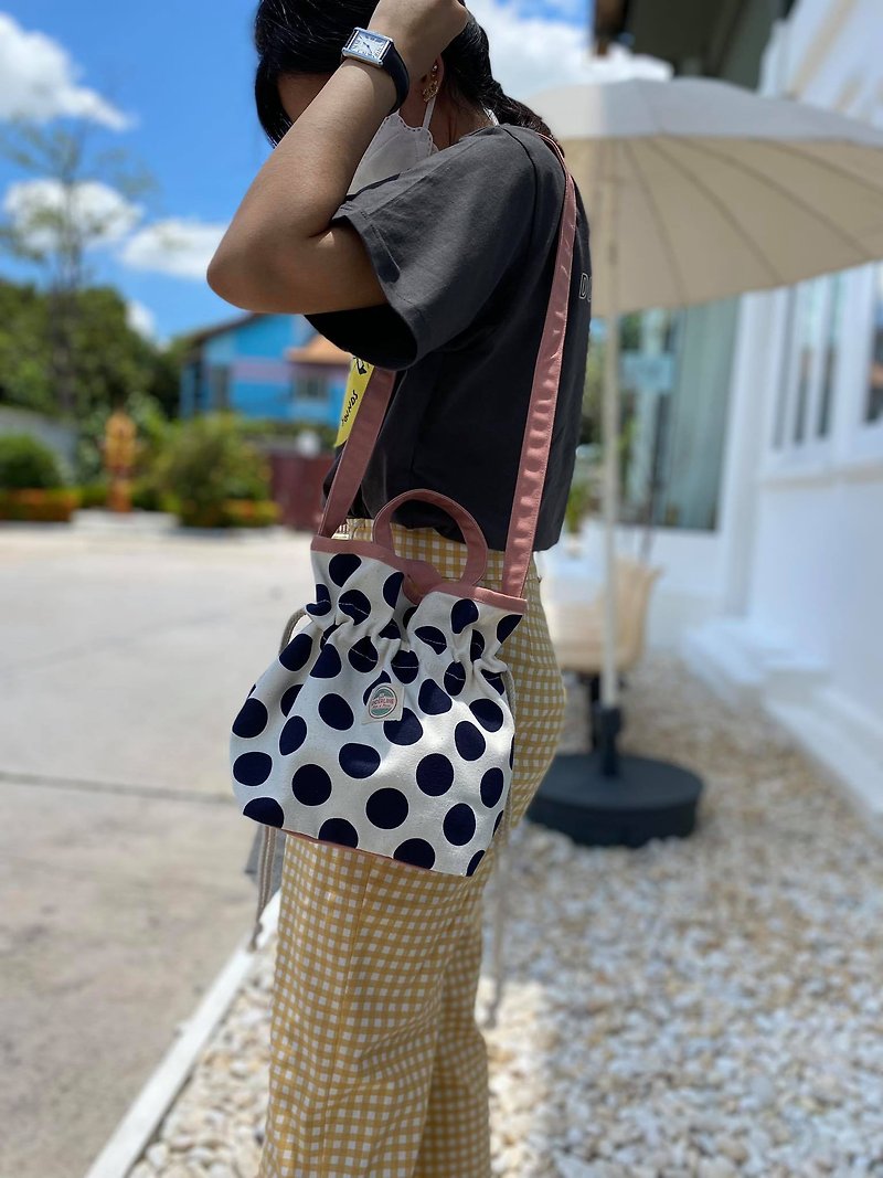 Mini Pink Polka Dot Canvas Ruffle Crossbody bag / Handbag