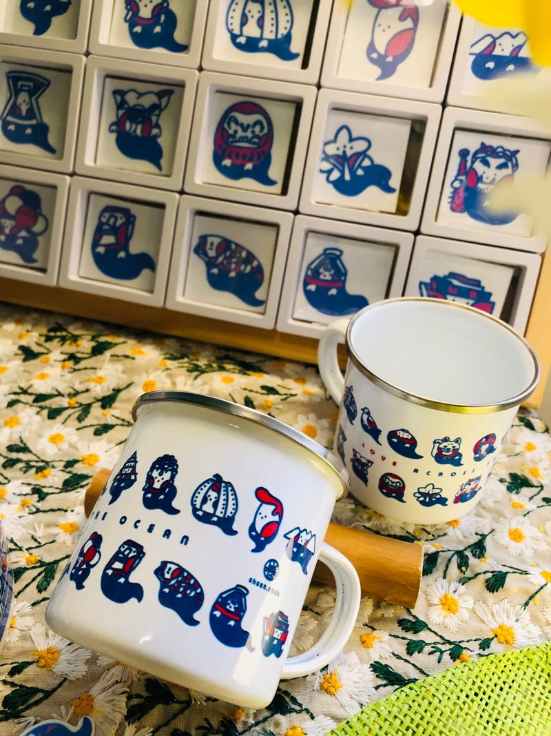 20s飄洋過海日本祭-小鬼幽靈插畫搪瓷杯-濾掛咖啡杯 - 咖啡杯/馬克杯 - 其他材質 