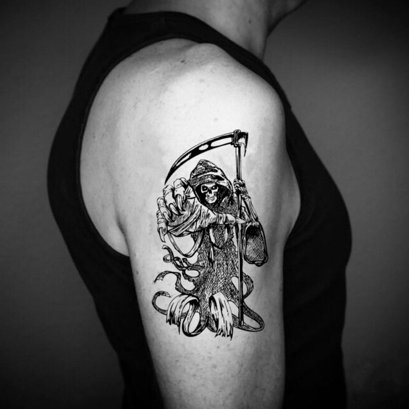 OhMyTat 死神 Grim Reaper 刺青圖案紋身貼紙 (2 張) - 紋身貼紙/刺青貼紙 - 紙 黑色