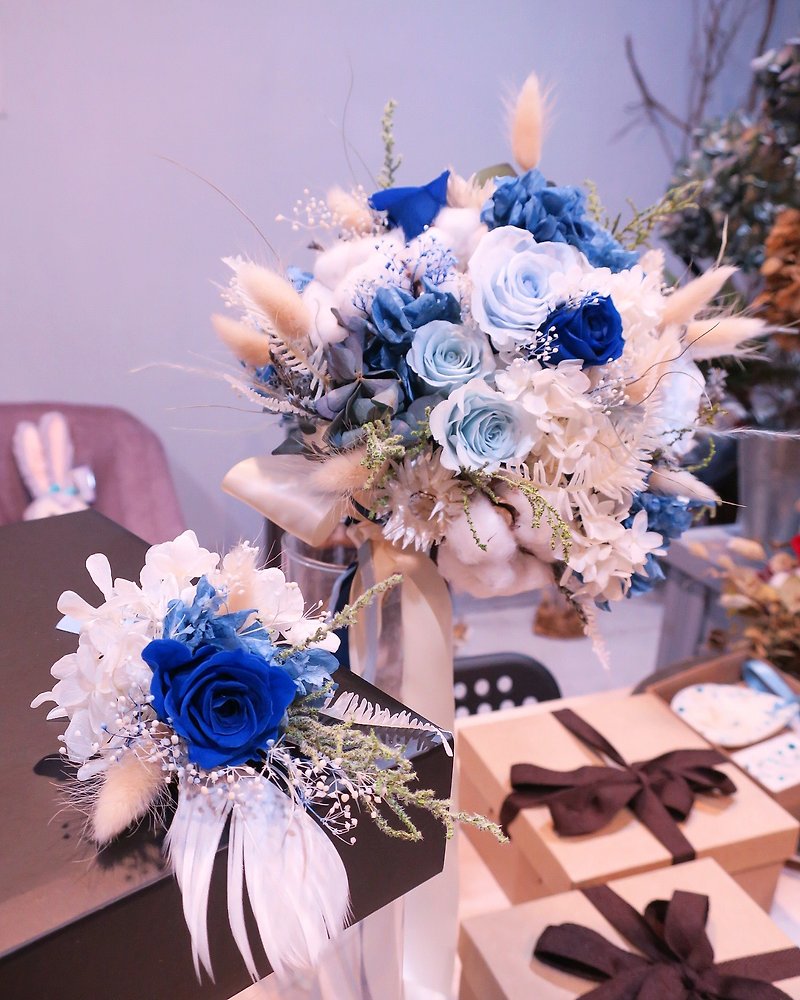 One Flower  cotton 藍色晴空 永生藍玫瑰捧花 - 乾燥花/永生花 - 植物．花 藍色