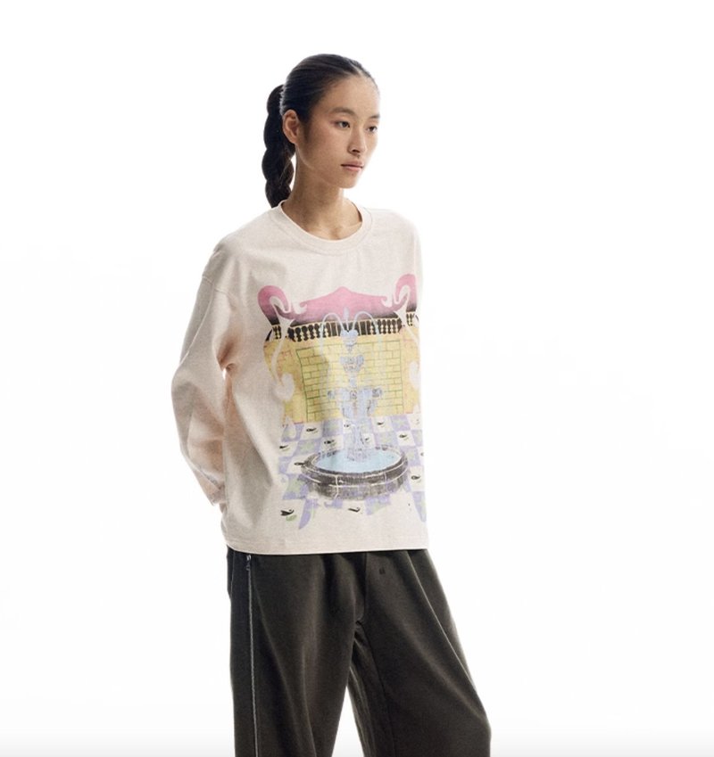 美式復古 涂鴉噴泉夢夢境長袖上衣 - 女上衣/長袖上衣 - 其他材質 多色