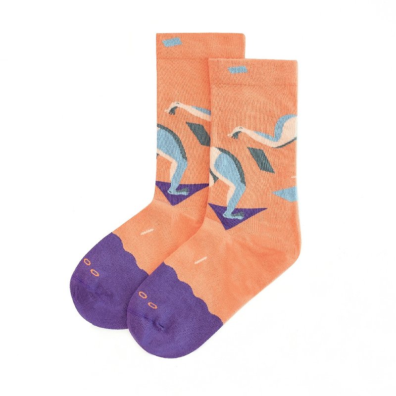 花式步伐系列 - 跑 裸色 中筒襪 - 襪子 - 棉．麻 橘色