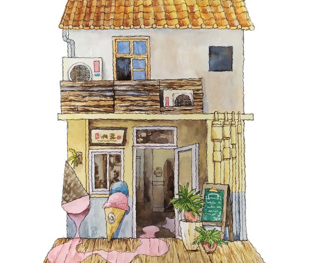 水彩藝術微噴複製畫 | 西門町街屋 | 台灣 | Watercolour Giclée Print | deals Ximending Townhouse | Taiwan