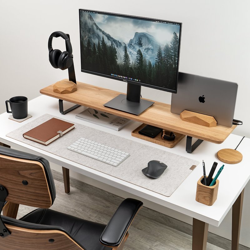OAK Desk Shelf - Dual Monitor Stand - Computer Accessories - Wood Brown