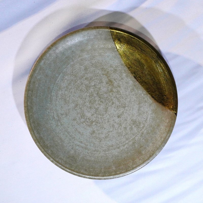 青灰末漆藝陶盤約Ø12.3 cm - 碟子/醬料碟/醬油碟 - 陶 藍色