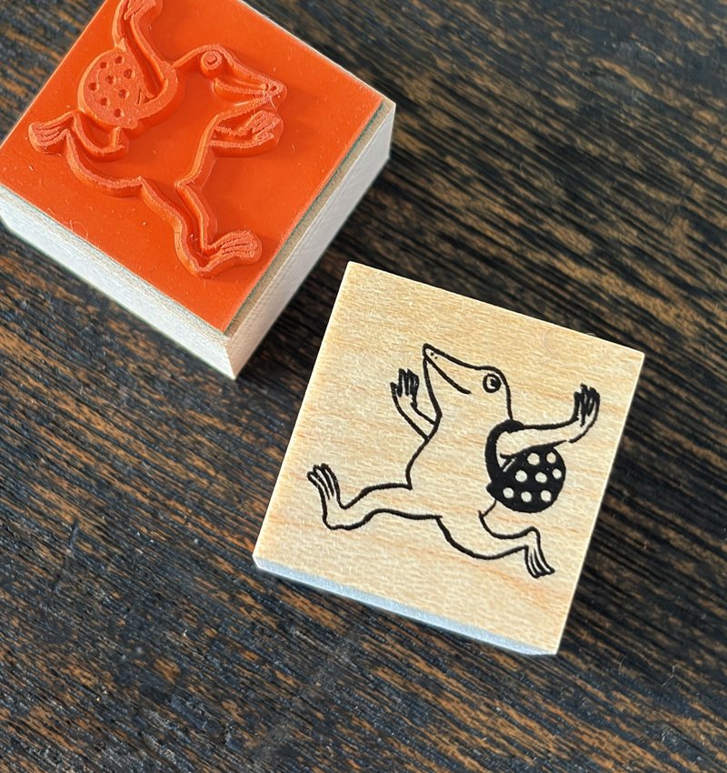 スタンプ　青蛙くんがダッシュ - 印章/印台 - 木頭 卡其色