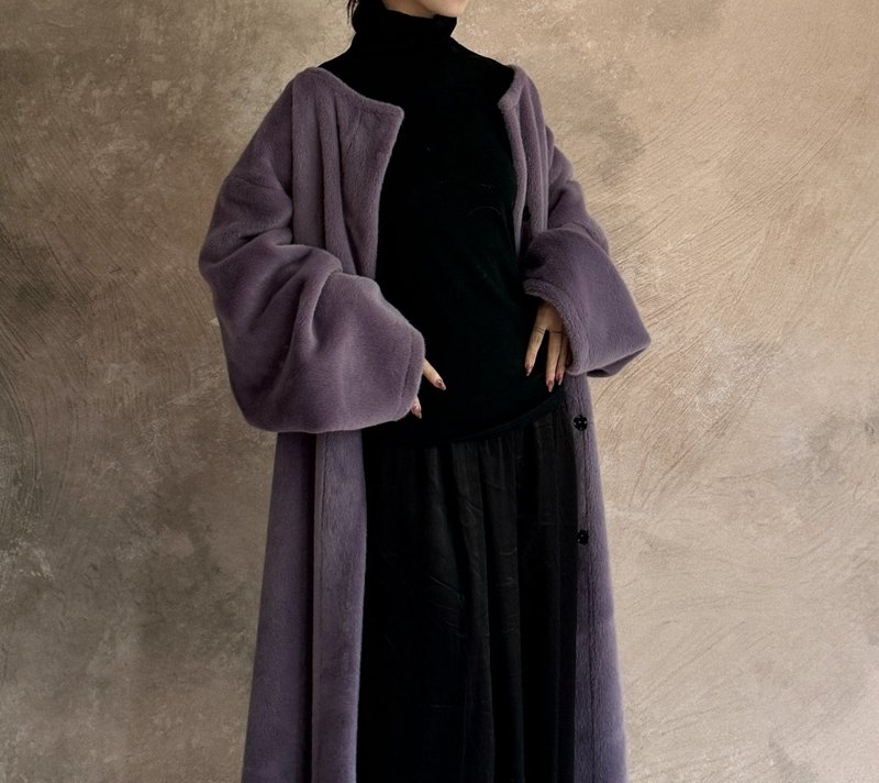 New Chinese retro environmentally friendly imitation rabbit fur long coat - Women's Blazers & Trench Coats - Other Materials Purple