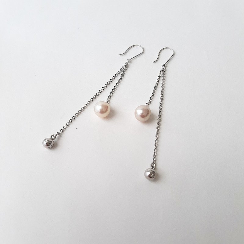 SV chain earrings Akoya pearl pearl earrings Akoya pearl Japanese pearl pearl earrings pearl earrings pearl earrings - ต่างหู - ไข่มุก 