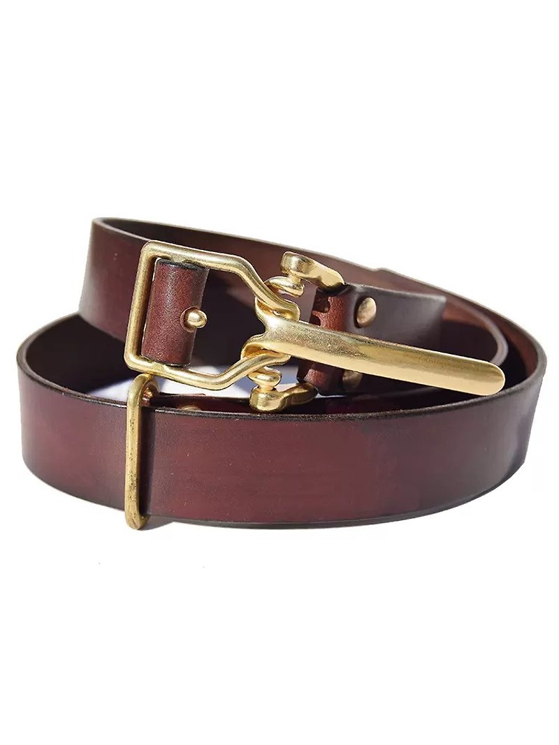 Handmade Genuine Leather Narrow Cavalry Belt Retro Two Stage Design Belt - Belts - Genuine Leather Brown