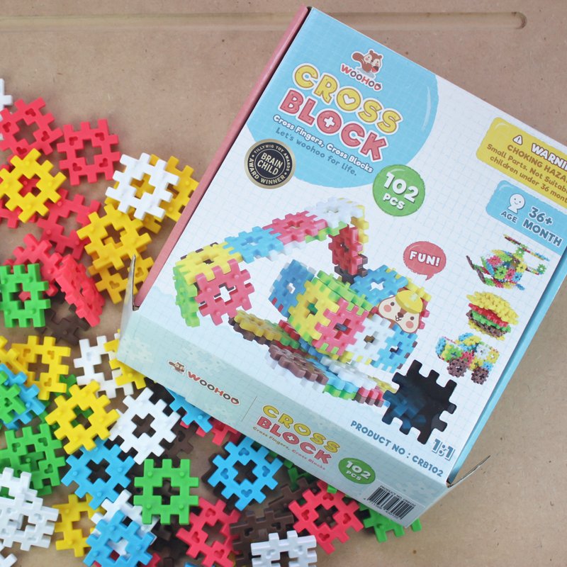 WOOHOO CROSS BLOCK - 102pcs [Free bunch pocket x2] - Kids' Toys - Plastic Multicolor