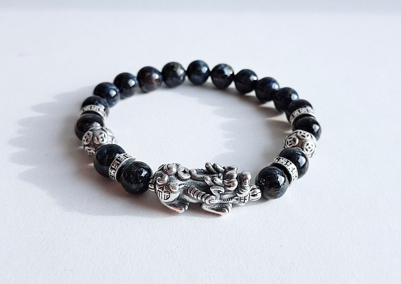 寶石系 天然礦石 藍彼得石 925純銀貔貅 ‧ 手鍊 - 手鍊/手環 - 寶石 藍色