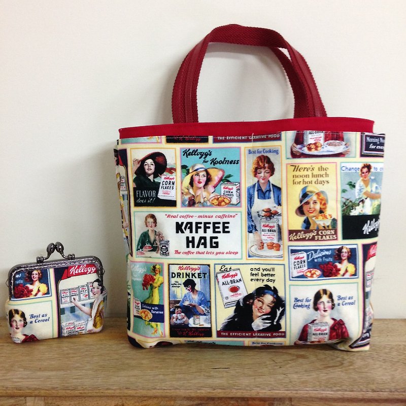 American style canvas bag - กระเป๋าถือ - ผ้าฝ้าย/ผ้าลินิน สีแดง