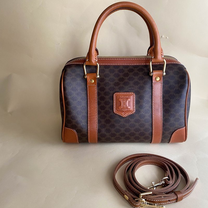 中古包Celine賽琳|Boston Bag|手提包|波士頓包|古著包|斜背包 - 手提包/手提袋 - 真皮 咖啡色