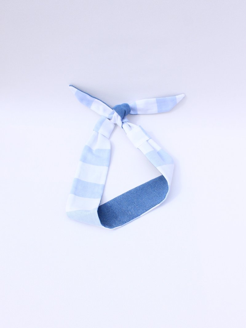 【The MAMA's Closet】Denim with Striped (Light blue) /  Classic Headband  - Hair Accessories - Cotton & Hemp Multicolor