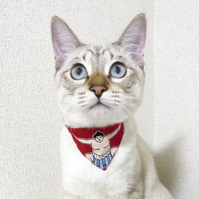 [Wrestler pattern] Cat bandana-style collar Safety buckle Product featured in magazine NyAERA - Collars & Leashes - Cotton & Hemp Red