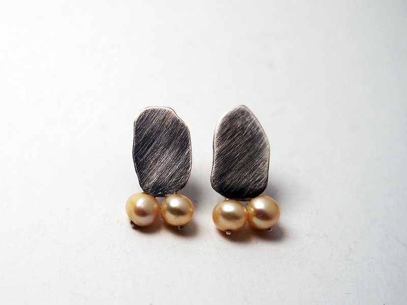 Pearl Series  #a223 pearl earring - ต่างหู - เงิน สีดำ