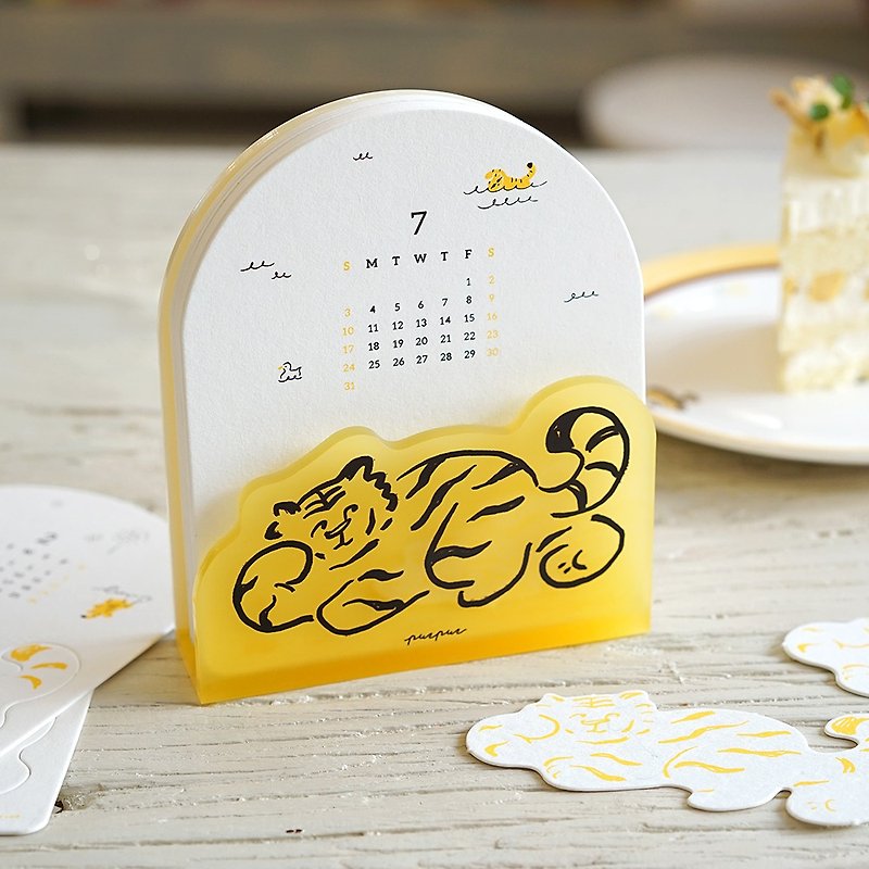PURPUR original year of the tiger fufu calendar 2022 cute acrylic desktop calendar storage rack - ปฏิทิน - อะคริลิค สีเหลือง